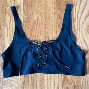 Black laser cut lace up bralette